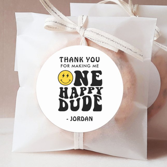 One Happy Dude Thank You Favour Classic Round Sticker (Creator Uploaded)