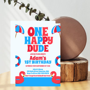 One Happy Dude Tropical Summer 1st Birthday  Invitation