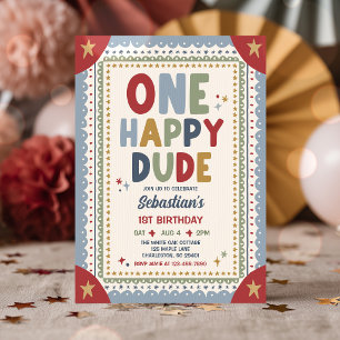 One Happy Dude Whimsical Boy 1st Birthday Party Invitation