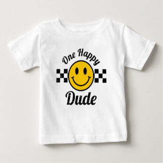 One Happy Dude Yellow Smile Face Birthday Matching Baby T-Shirt