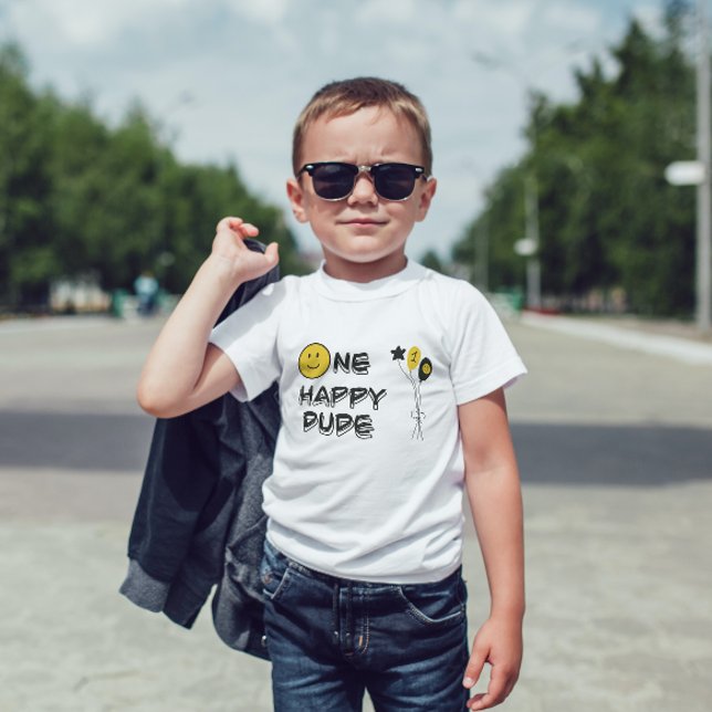One Happy Dude Yellow Smile First 1st Boy Birthday Baby T-Shirt (Creator Uploaded)