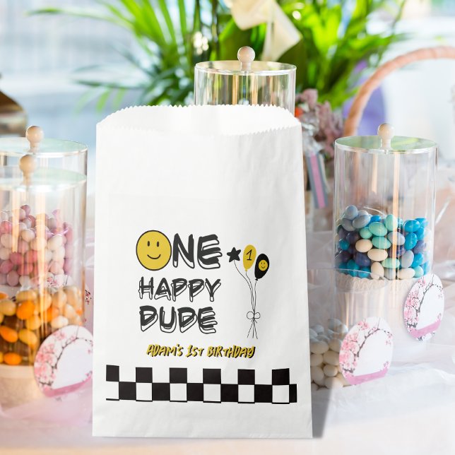 One Happy Dude Yellow Smile First 1st Boy Birthday Favour Bag (Creator Uploaded)