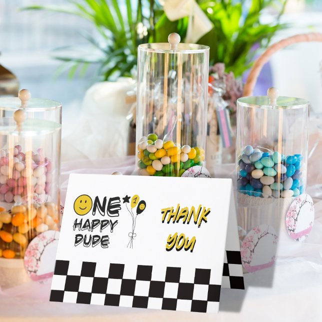 One Happy Dude Yellow Smile First 1st Boy Birthday Thank You Card (Creator Uploaded)