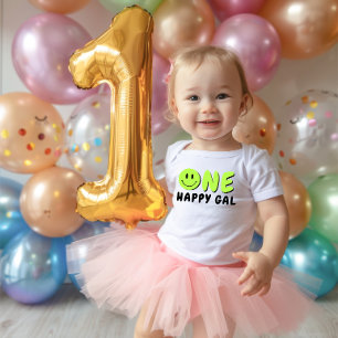 One Happy Gal 1st Birthday Green Smile Baby Bodysuit