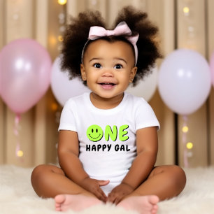 One Happy Gal 1st Birthday Green Smiley Baby T-Shirt
