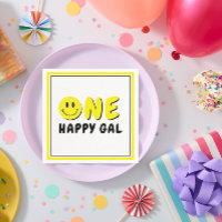One Happy Gal 1st Birthday Party Yellow Smiley
