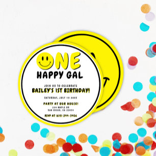 One Happy Gal 1st Birthday Smiley Face Invitation