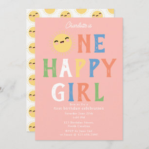 One Happy Girl Birthday Invite 1st Birthday Sun