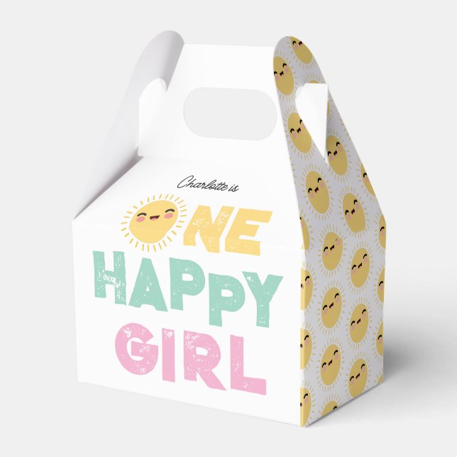 One Happy Girl Birthday Invite 1st Birthday Sun Favour Box (Front Side)