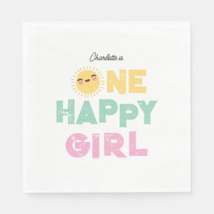 One Happy Girl Birthday Invite 1st Birthday Sun Napkin