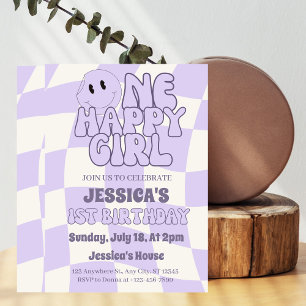 One Happy Girl Retro 1st Birthday  Invitation