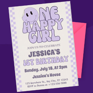 One Happy Girl Retro  1st Birthday  Invitation