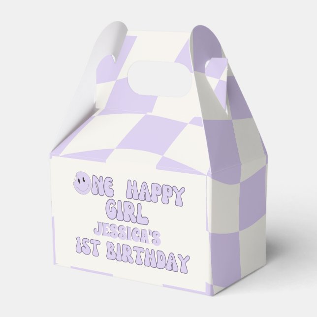 One Happy Girl Retro 1st Birthday Party Favour Box (Front Side)
