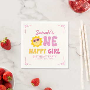 One Happy Girl Retro Sun First Birthday Napkin