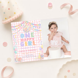 One Happy Girl Whimsical Disco Birthday Photo Invitation