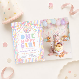 One Happy Girl Whimsical Disco Birthday Photo Invitation