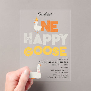 One Happy Goose Invite 1st  First Birthday Cute Acrylic Invitations