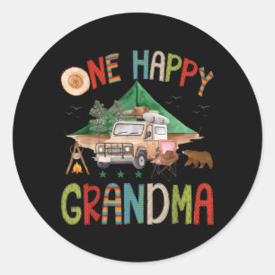 One Happy Grandma Camper 1st Birthday Boy Bear Classic Round Sticker