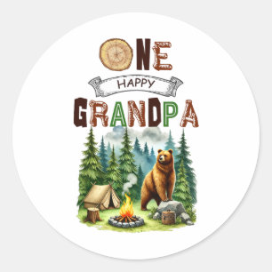 One Happy Grandpa Camper First Birthday Camping Be Classic Round Sticker