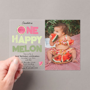 One Happy Melon 1st Summer Birthday Photo Acrylic Invitations