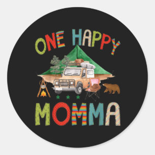 One Happy Momma Camper 1st Birthday Boy Camping Classic Round Sticker