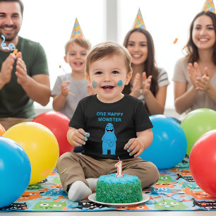 One Happy Monster Halloween Birthday Custom Text Baby T-Shirt