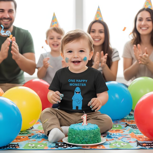 One Happy Monster Halloween Birthday Custom Text Baby T-Shirt (Creator Uploaded)
