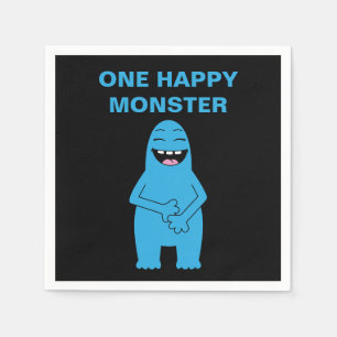 One Happy Monster Halloween Birthday Custom Text Napkin
