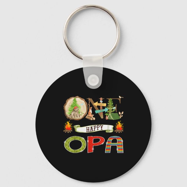 One Happy Opa Camper 1st Birthday Camng Bear  Key Ring (Front)