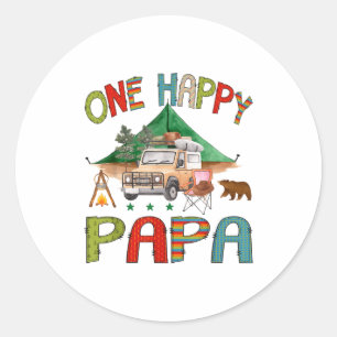 One Happy Papa Camper 1st Birthday Boy Camng Bear  Classic Round Sticker