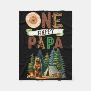 One Happy Papa Camper First Birthday Camping Bear Fleece Blanket