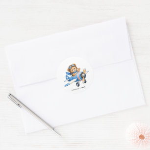 One Happy Pilot 1st. Birthday Party Classic Round Sticker