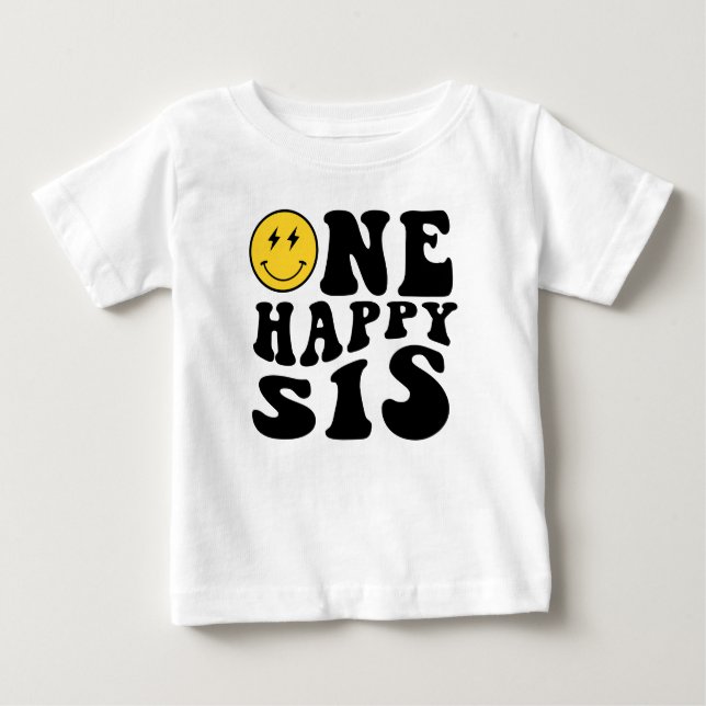 One Happy Sis Smile Boy 1st Birthday Matching  Baby T-Shirt (Front)