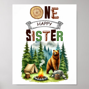 One Happy Sister Camper First Birthday Camping Bea Poster