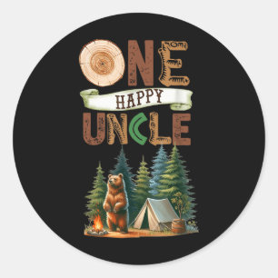 One Happy Uncle Camper First Birthday Camping Bear Classic Round Sticker