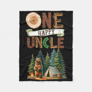 One Happy Uncle Camper First Birthday Camping Bear Fleece Blanket