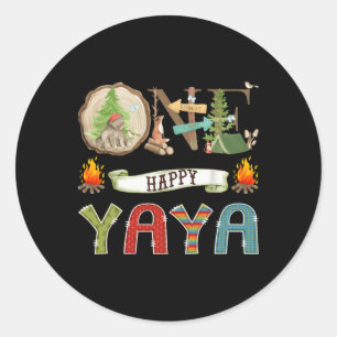 One Happy Yaya Camper 1st Birthday Camping Bear Classic Round Sticker