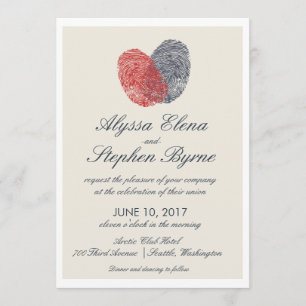 One Heart One Love Fingerprint Modern Wedding Invitation