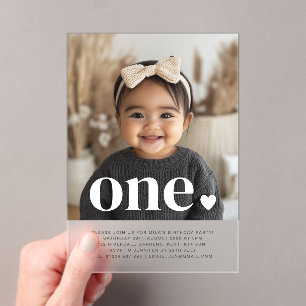 One Heart Photo First Birthday Invitation 
