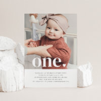 One Heart Photo First Birthday Invitation
