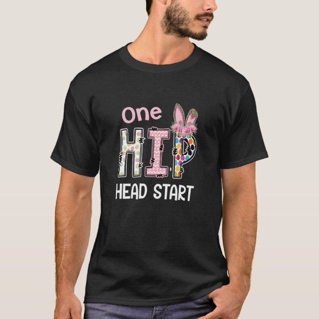 One Hip Head Start, Leopard Bunny Teacher Easter T-Shirt (Front)