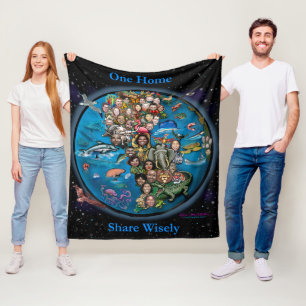 One Home Planet Earth Share Wisely Fleece Blanket