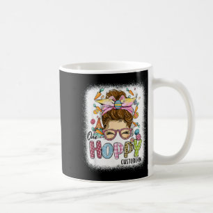 One Hoppy Custodian Leopard Bunny Messy Bun Easter Coffee Mug