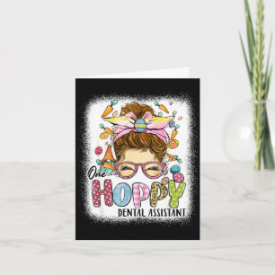 One hoppy dental assistant leopard bunny messy bun card