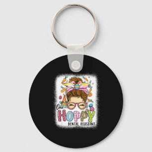 One hoppy dental assistant leopard bunny messy bun key ring