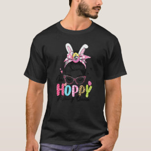 One Hoppy Fishing Queen Messy Bun Hair Bunny Ear E T-Shirt