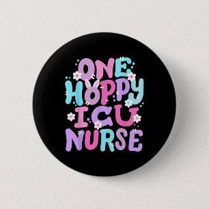 One Hoppy Icu Nurse Retro Groovy Happy Easter Bunn 6 Cm Round Badge