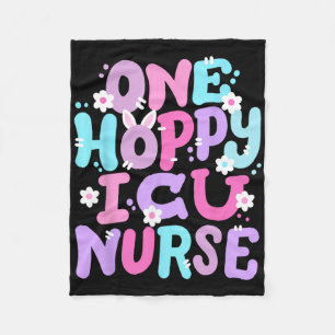 One Hoppy Icu Nurse Retro Groovy Happy Easter Bunn Fleece Blanket