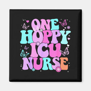 One Hoppy Icu Nurse Retro Groovy Happy Easter Bunn Magnet