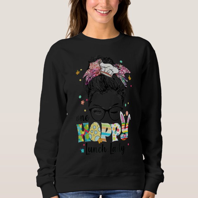 One Hoppy Lunch Lady Cafeteria Staff Easter Outfit Sweatshirt (Front)
